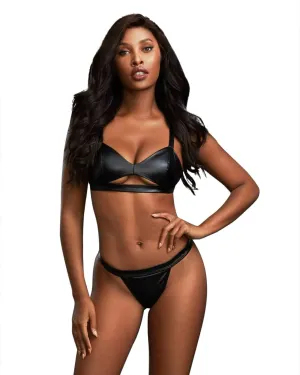 3 Piece Robe, Bralette & Thong Set - Medium -  Black